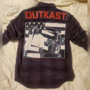 Outkast Embroidered Plaid Button-Up Flannel Shirt Stankonia Graphic